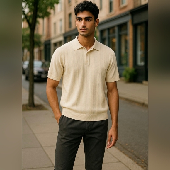 NWT-BEN SHERMAN Off-White Polo Shirt. Size M - Picture 11 of 11